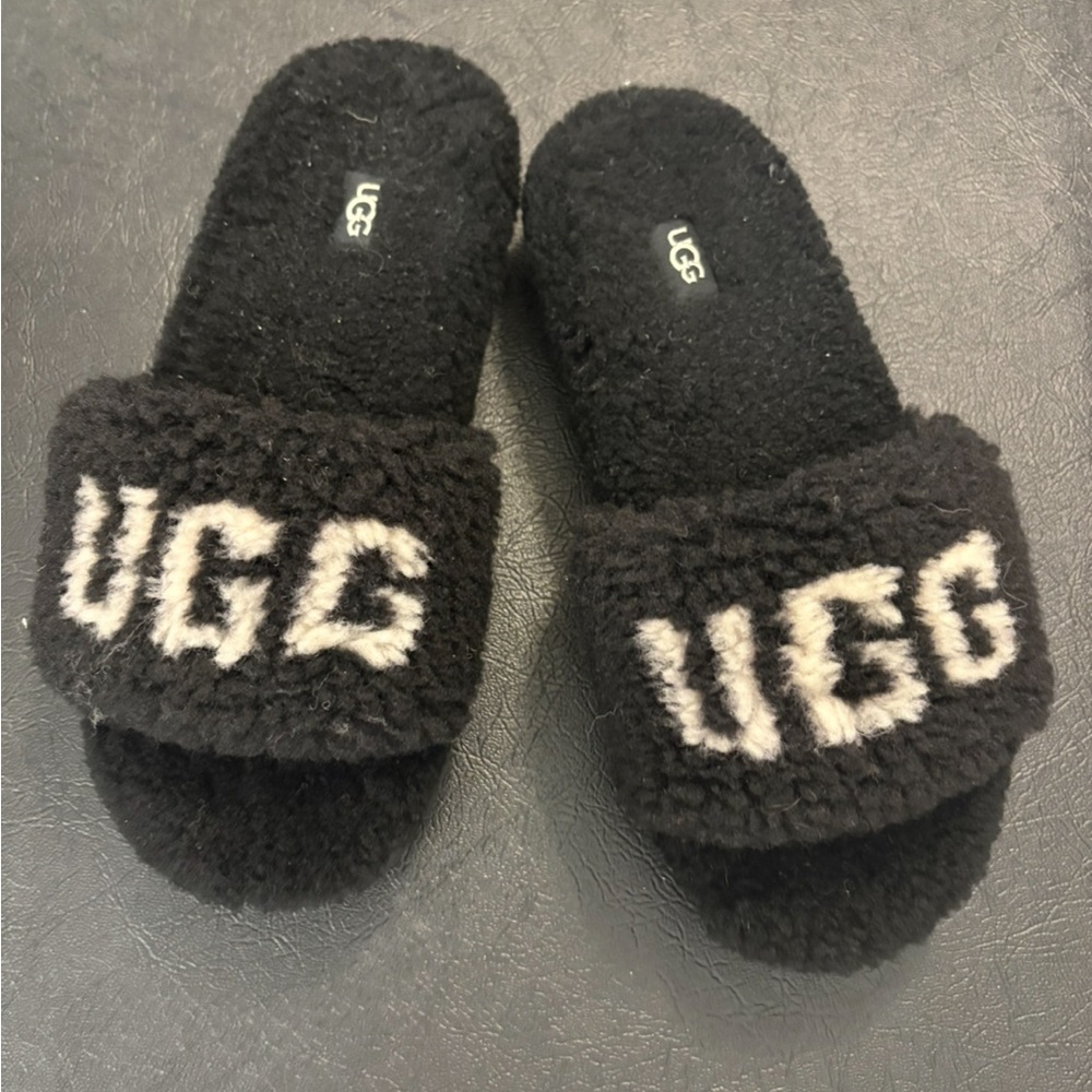 New UGG Black Plush Slippers